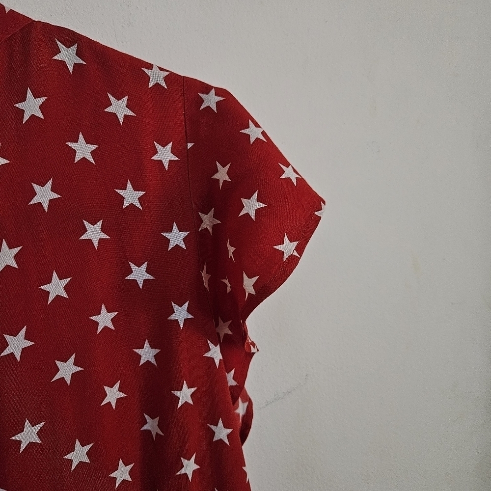 Motel Rocks Red White Star Print Ruffle Mini Dress S - Picture 5 of 8